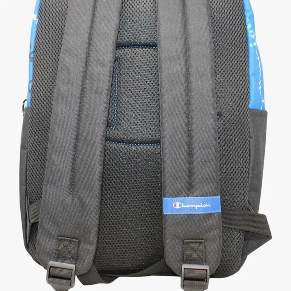 Champion Blue and Black Backpack with Bold Logo Design